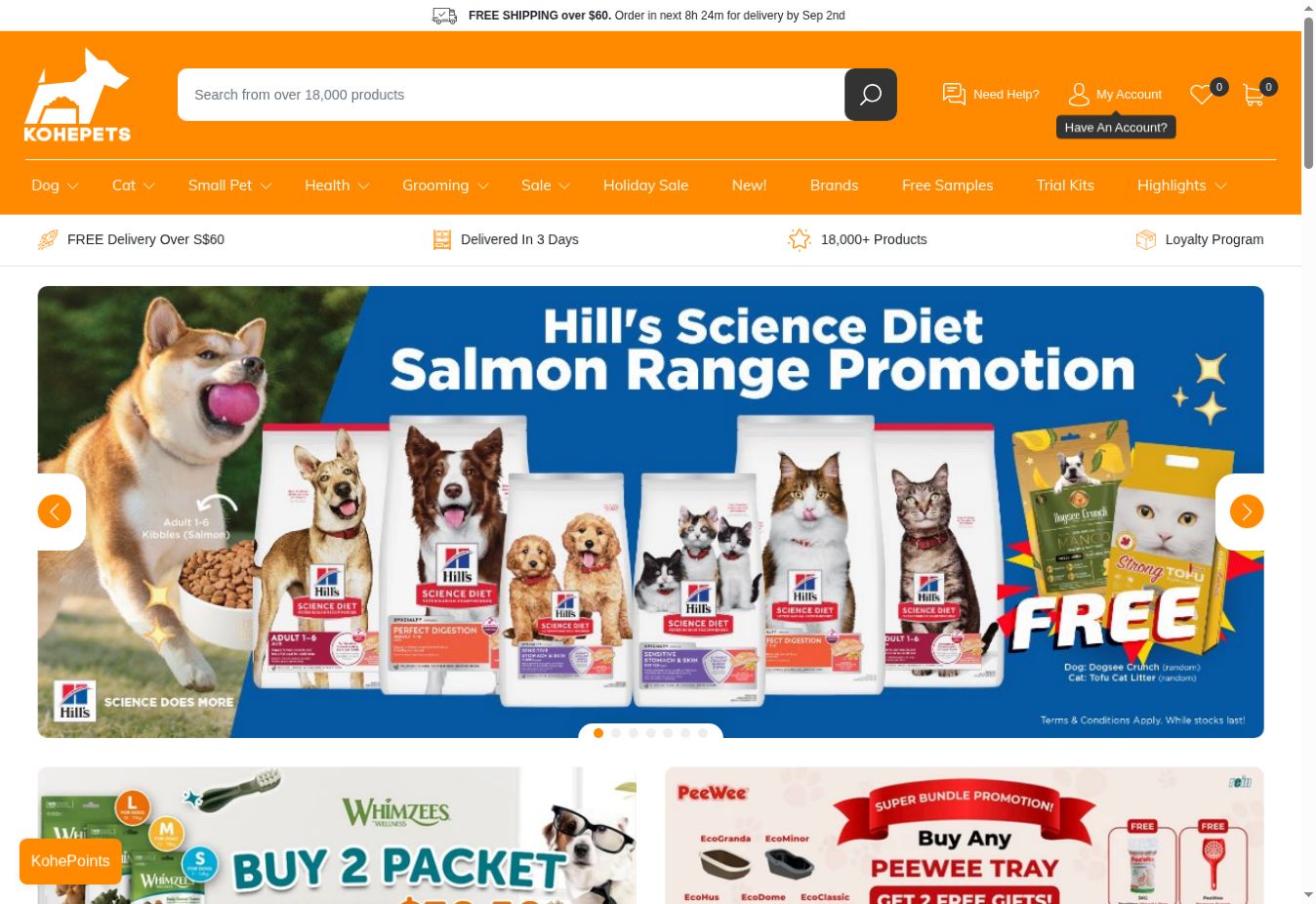 Kohepets Singapore Shopify storefront homepage